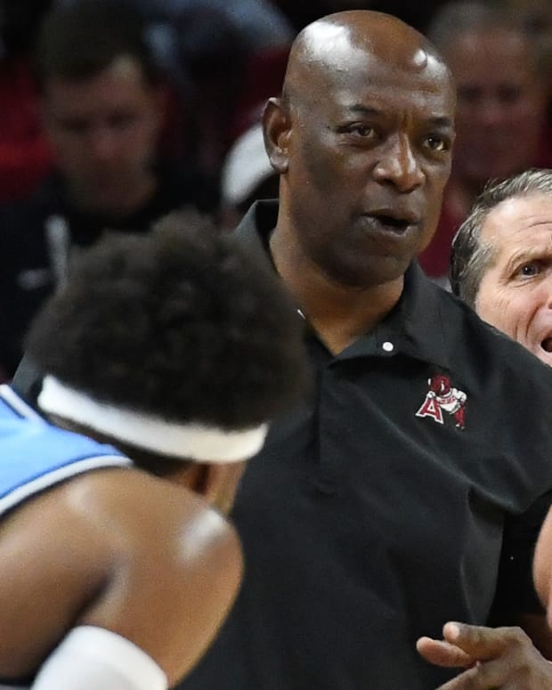 Razorbacks Eric Musselman during the game with Old Dominion